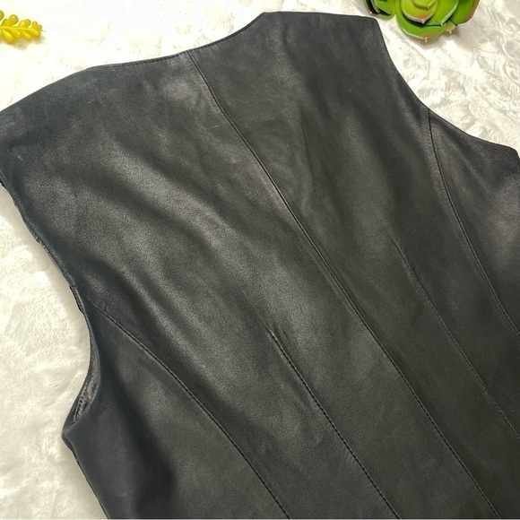 My Tribe Embroidered Leather Zip Front Sleeveless Vest in Black Womens Medium - Picture 6 of 13